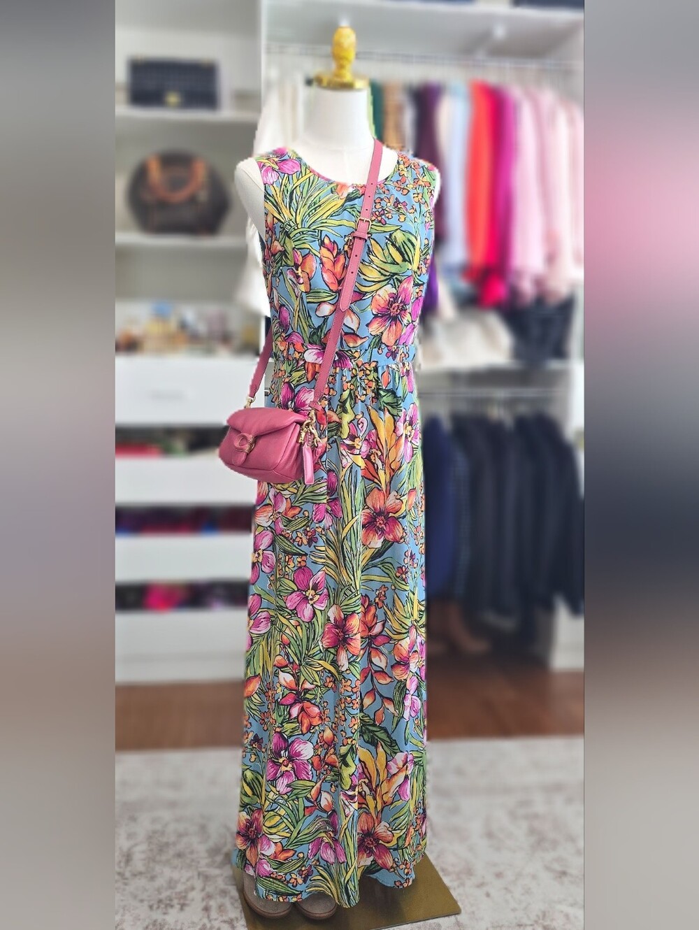 Talbots Size 6- Tropical Floral Maxi Dress - Blue Floral - Picture 7 of 7